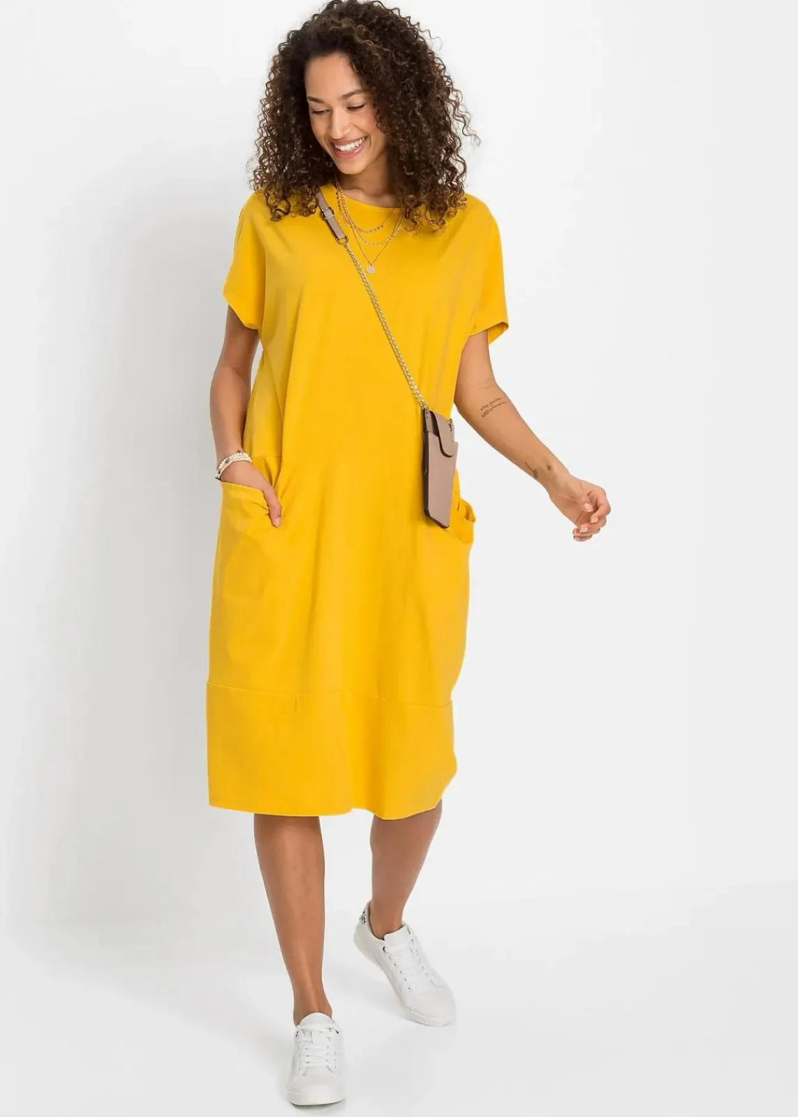 bonprix Kleider|Bekleidung·Pullover & Strickjacken^Jerseykleid mit Taschen safrangelb