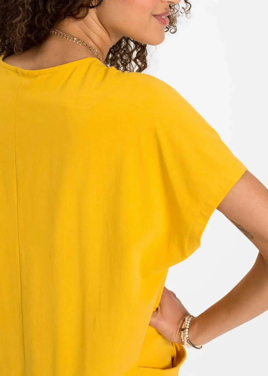 bonprix Kleider|Bekleidung·Pullover & Strickjacken^Jerseykleid mit Taschen safrangelb