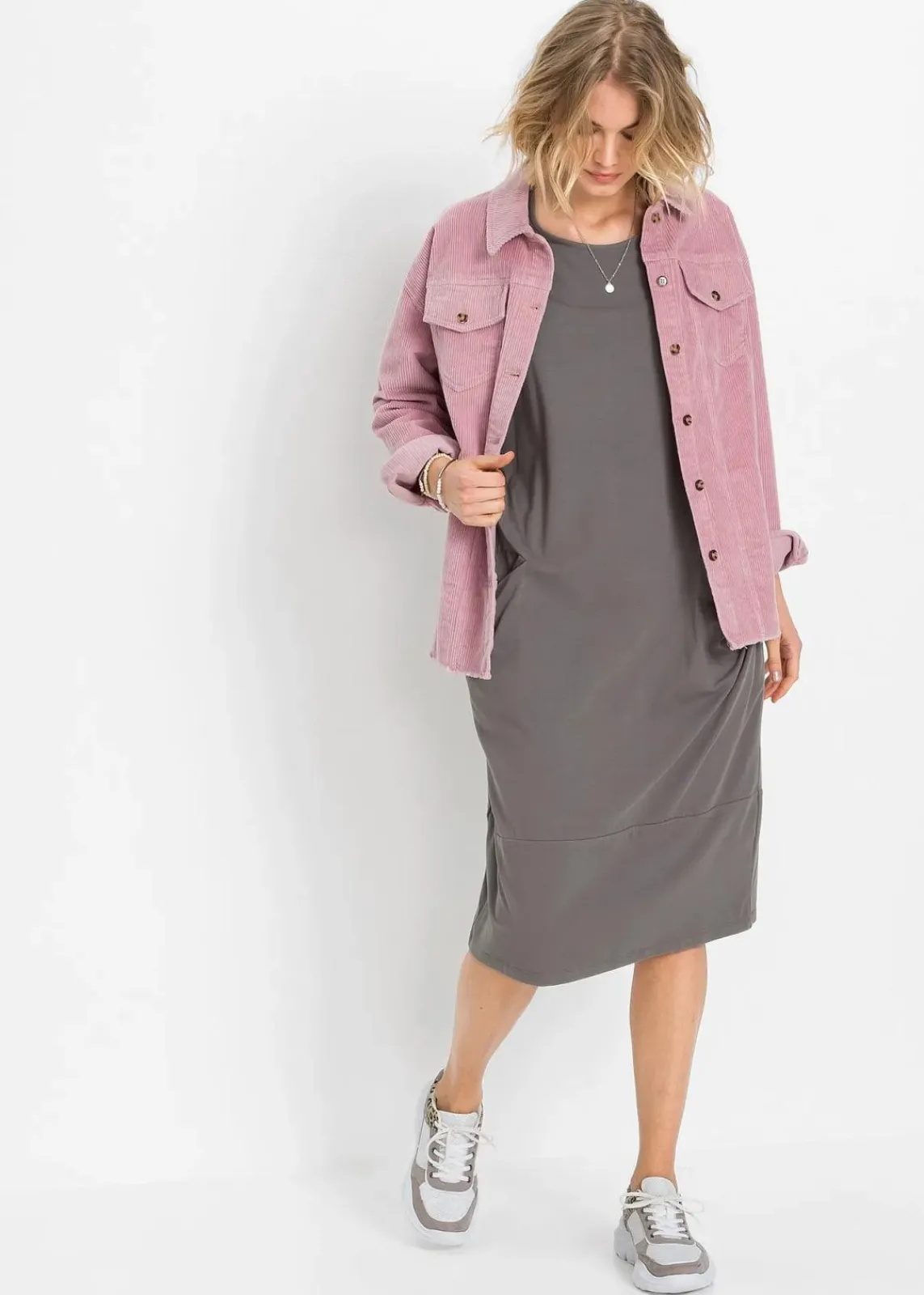 bonprix Bekleidung·Pullover & Strickjacken|Kleider^Jerseykleid mit Taschen grau