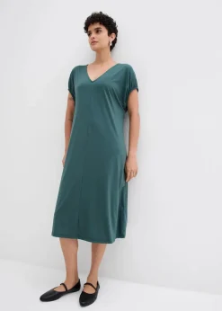 bonprix Kleider^Jerseykleid mit V-Ausschnitt aus Viskose-Mix schattengrün