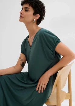 bonprix Kleider^Jerseykleid mit V-Ausschnitt aus Viskose-Mix schattengrün