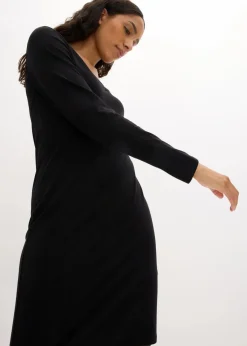 bonprix Kleider|Basics^Jerseykleid mit V-Ausschnitt (2er Pack) schwarz + schwarz