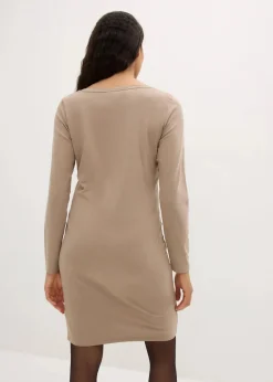 bonprix Bekleidung·Röcke|Bekleidung·Pullover & Strickjacken^Jerseykleid mit V-Ausschnitt (2er Pack) taupe+schwarz