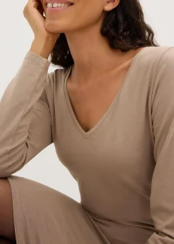 bonprix Bekleidung·Röcke|Bekleidung·Pullover & Strickjacken^Jerseykleid mit V-Ausschnitt (2er Pack) taupe+schwarz