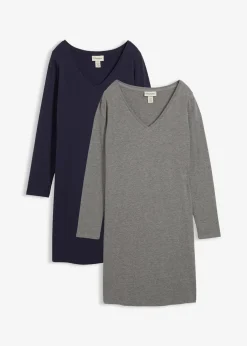 bonprix Kleider|Basics^Jerseykleid mit V-Ausschnitt (2er Pack) dunkelblau/grau meliert