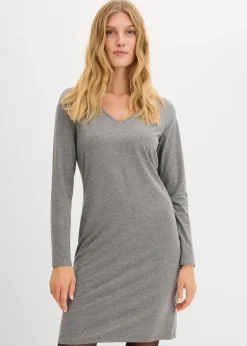 bonprix Kleider|Basics^Jerseykleid mit V-Ausschnitt (2er Pack) dunkelblau/grau meliert
