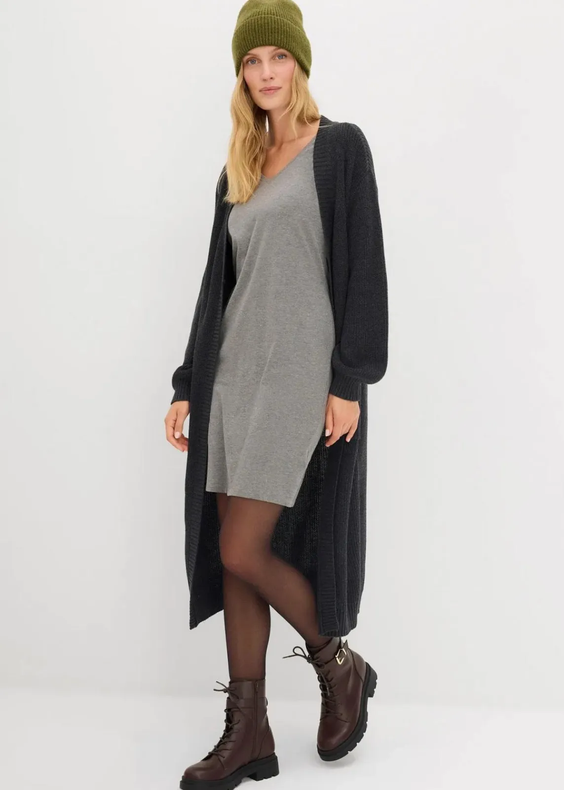 bonprix Kleider|Basics^Jerseykleid mit V-Ausschnitt (2er Pack) dunkelblau/grau meliert
