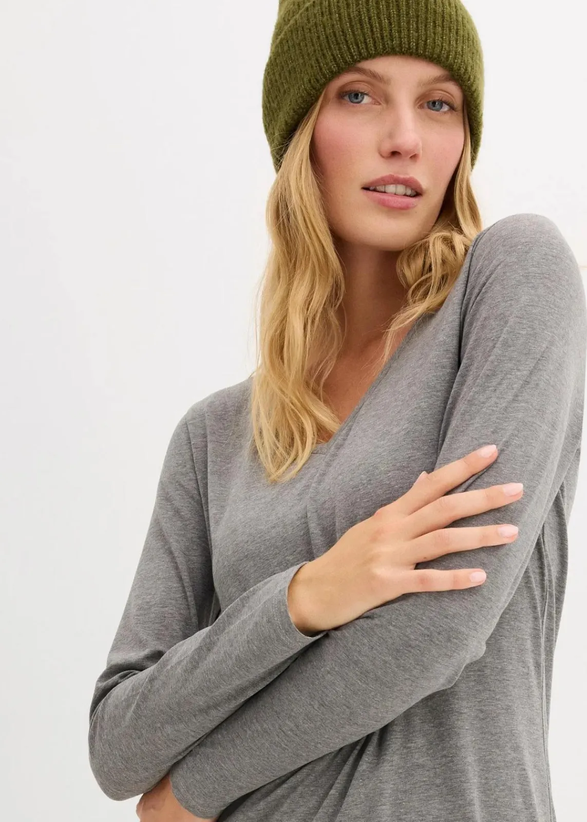 bonprix Kleider|Basics^Jerseykleid mit V-Ausschnitt (2er Pack) dunkelblau/grau meliert