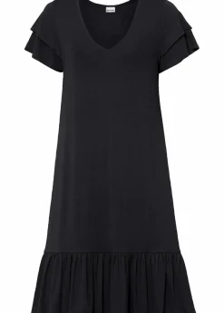 bonprix Nachhaltigere Materialien|Kleider^Jerseykleid mit Volant aus Viskose-Mix schwarz