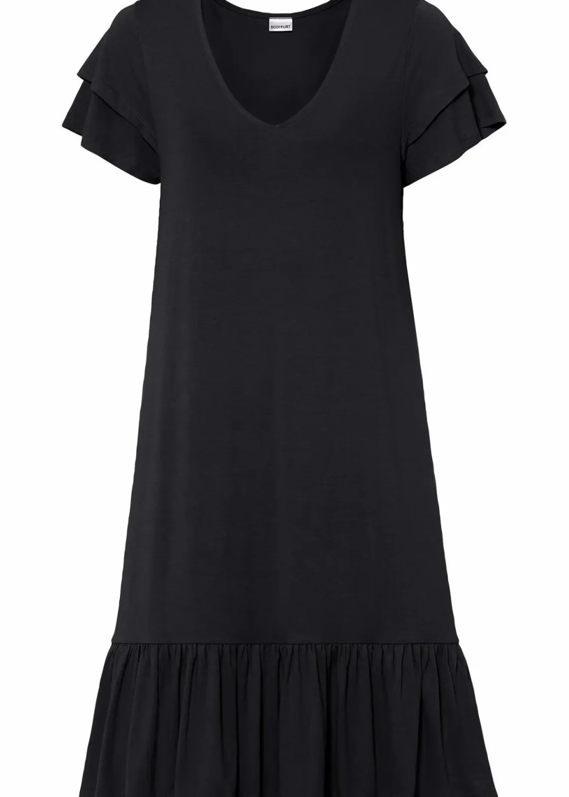 bonprix Nachhaltigere Materialien|Kleider^Jerseykleid mit Volant aus Viskose-Mix schwarz