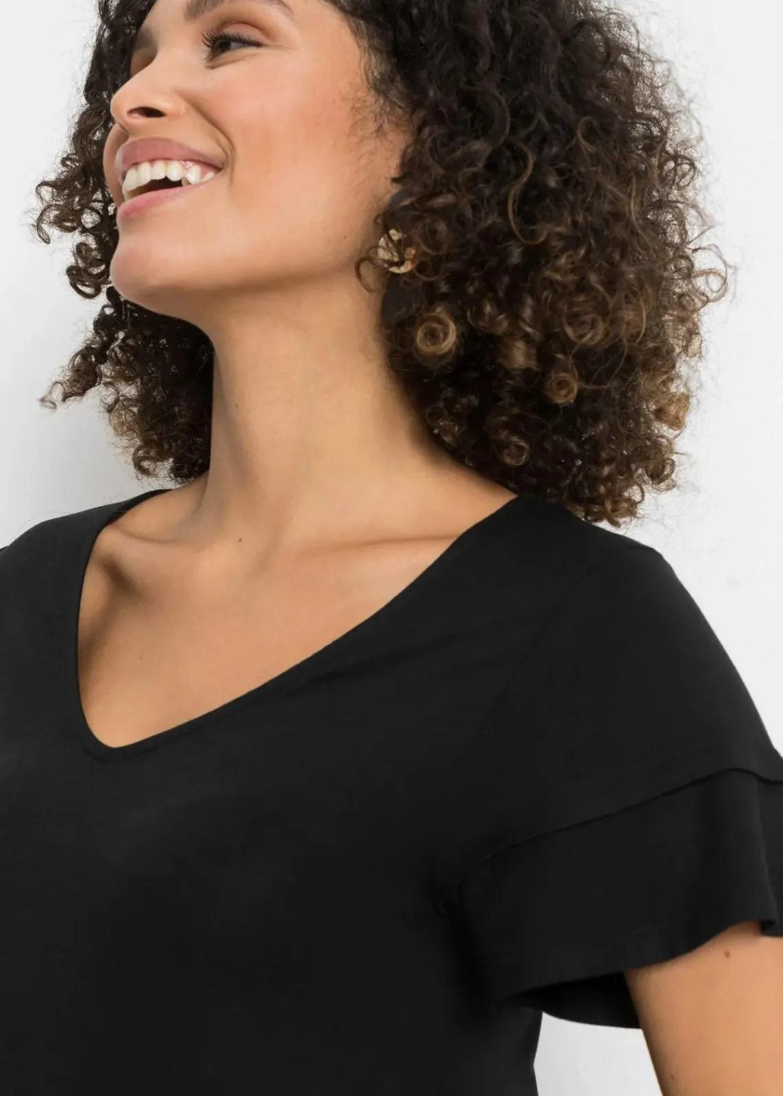 bonprix Nachhaltigere Materialien|Kleider^Jerseykleid mit Volant aus Viskose-Mix schwarz