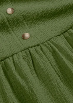 bonprix Bekleidung·Pullover & Strickjacken|Kleider^Jersey-Kleid mit Volants und dekorativer Knopfleiste dunkelmoos