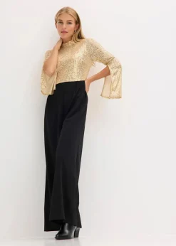 bonprix Jumpsuits|Bekleidung·Homewear^Jersey-Overall mit Pailletten gold/schwarz