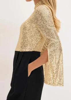 bonprix Jumpsuits|Bekleidung·Homewear^Jersey-Overall mit Pailletten gold/schwarz