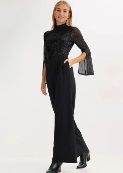 bonprix Bekleidung·Homewear|Jumpsuits^Jersey-Overall mit Pailletten schwarz