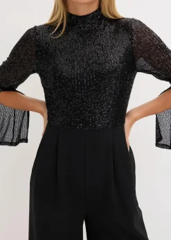 bonprix Bekleidung·Homewear|Jumpsuits^Jersey-Overall mit Pailletten schwarz