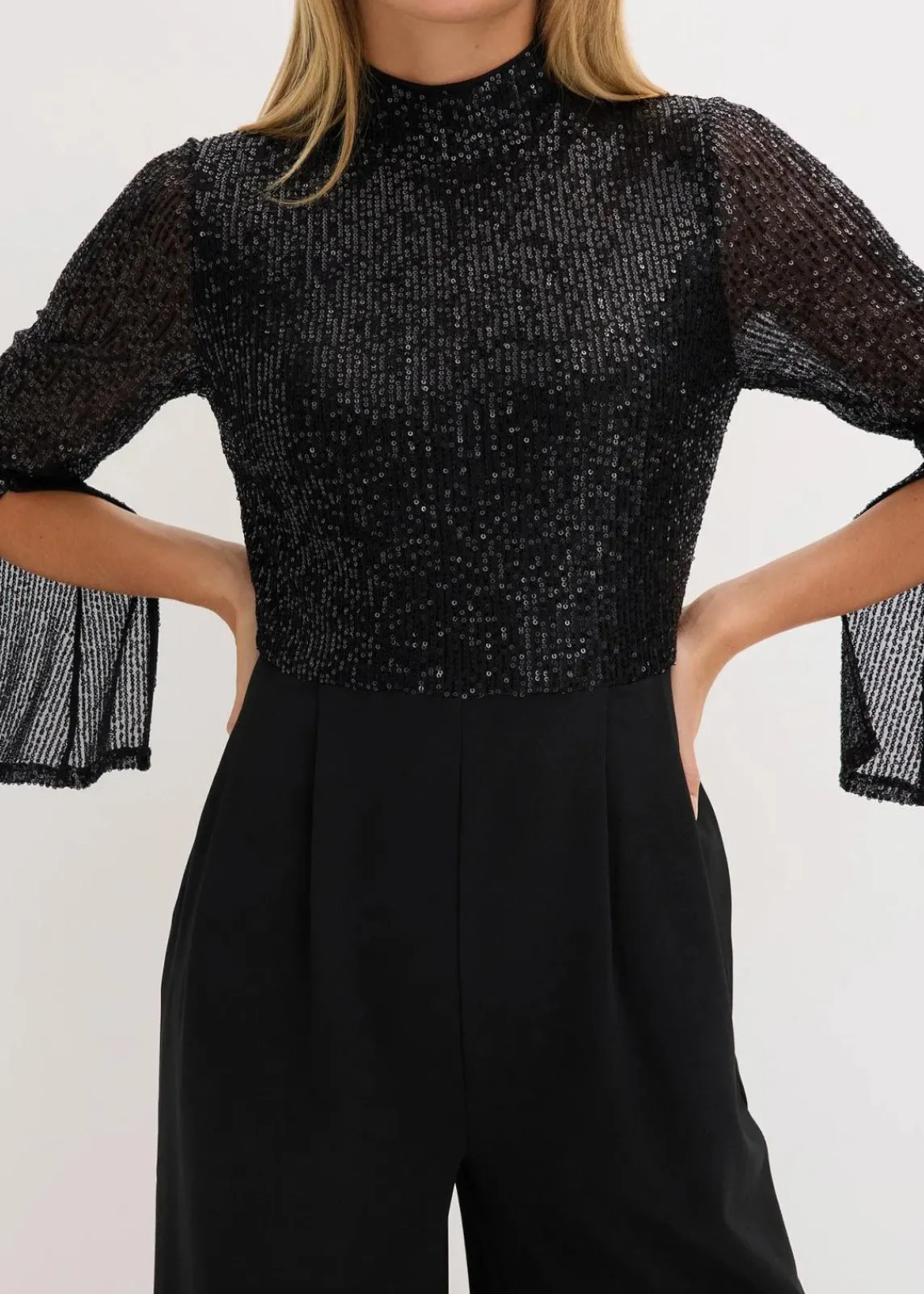bonprix Bekleidung·Homewear|Jumpsuits^Jersey-Overall mit Pailletten schwarz