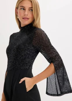 bonprix Bekleidung·Homewear|Jumpsuits^Jersey-Overall mit Pailletten schwarz