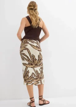 bonprix Bekleidung·Sportbekleidung|Röcke^Jersey-Rock aus softem Viskose-Mix natur/dunkelbraun/new beige floral