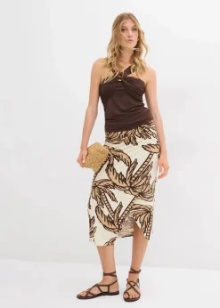 bonprix Bekleidung·Sportbekleidung|Röcke^Jersey-Rock aus softem Viskose-Mix natur/dunkelbraun/new beige floral