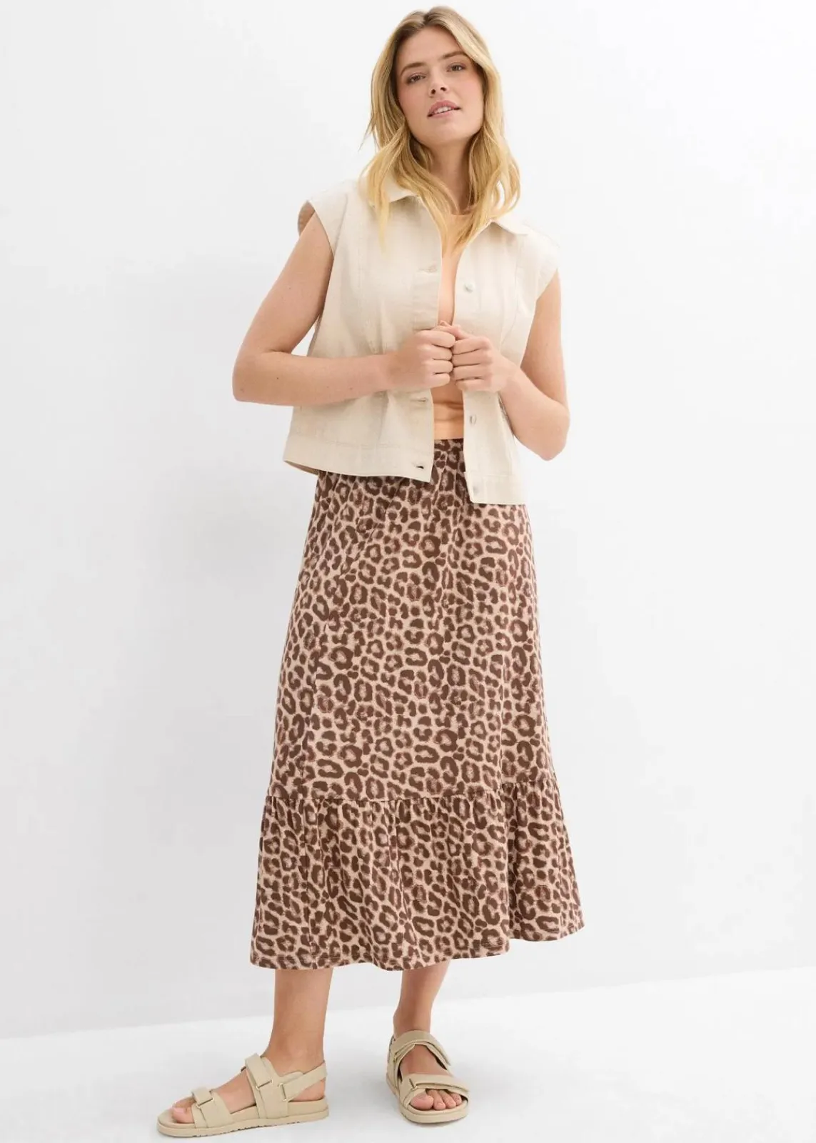 bonprix Bekleidung·Sportbekleidung|Röcke^Jersey-Rock aus Viskose-Mix beige leo bedruckt