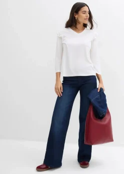 bonprix Nachhaltigere Materialien|Shirts & Tops^Jersey-Shirt aus Baumwollmix wollweiß