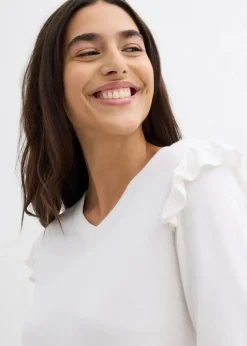 bonprix Nachhaltigere Materialien|Shirts & Tops^Jersey-Shirt aus Baumwollmix wollweiß