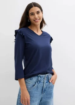 bonprix Shirts & Tops|Nachhaltigere Materialien^Jersey-Shirt aus Baumwollmix dunkelblau