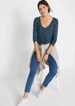 bonprix Shirts & Tops|Nachhaltigere Materialien^Jersey-Shirt aus Viskose-Mix dunkelblau geblümt