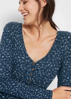 bonprix Shirts & Tops|Nachhaltigere Materialien^Jersey-Shirt aus Viskose-Mix dunkelblau geblümt