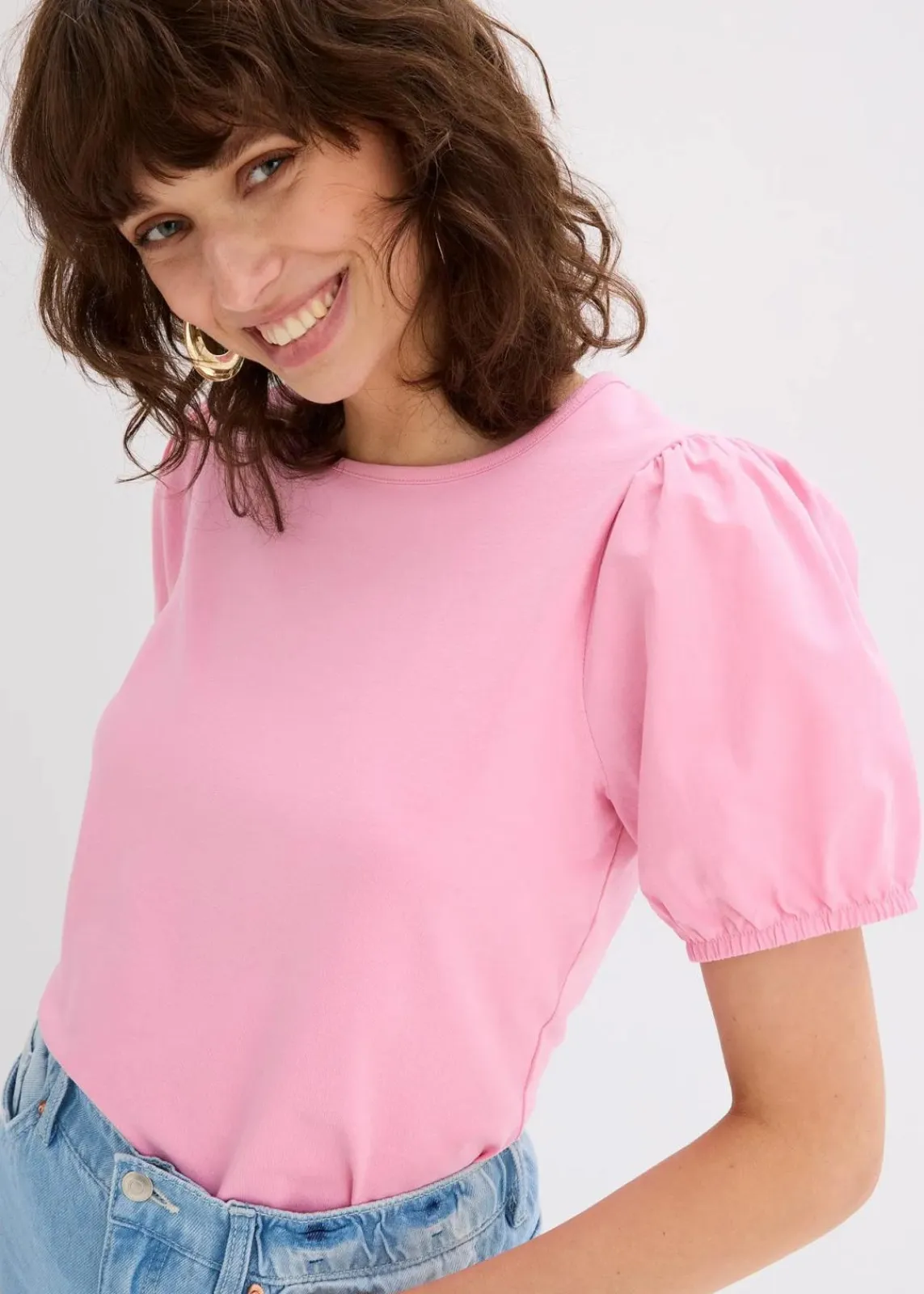 bonprix Shirts & Tops^Jerseyshirt mit Ärmeln aus Baumwollpopeline rosa