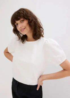bonprix Shirts & Tops^Jerseyshirt mit Ärmeln aus Baumwollpopeline wollweiß