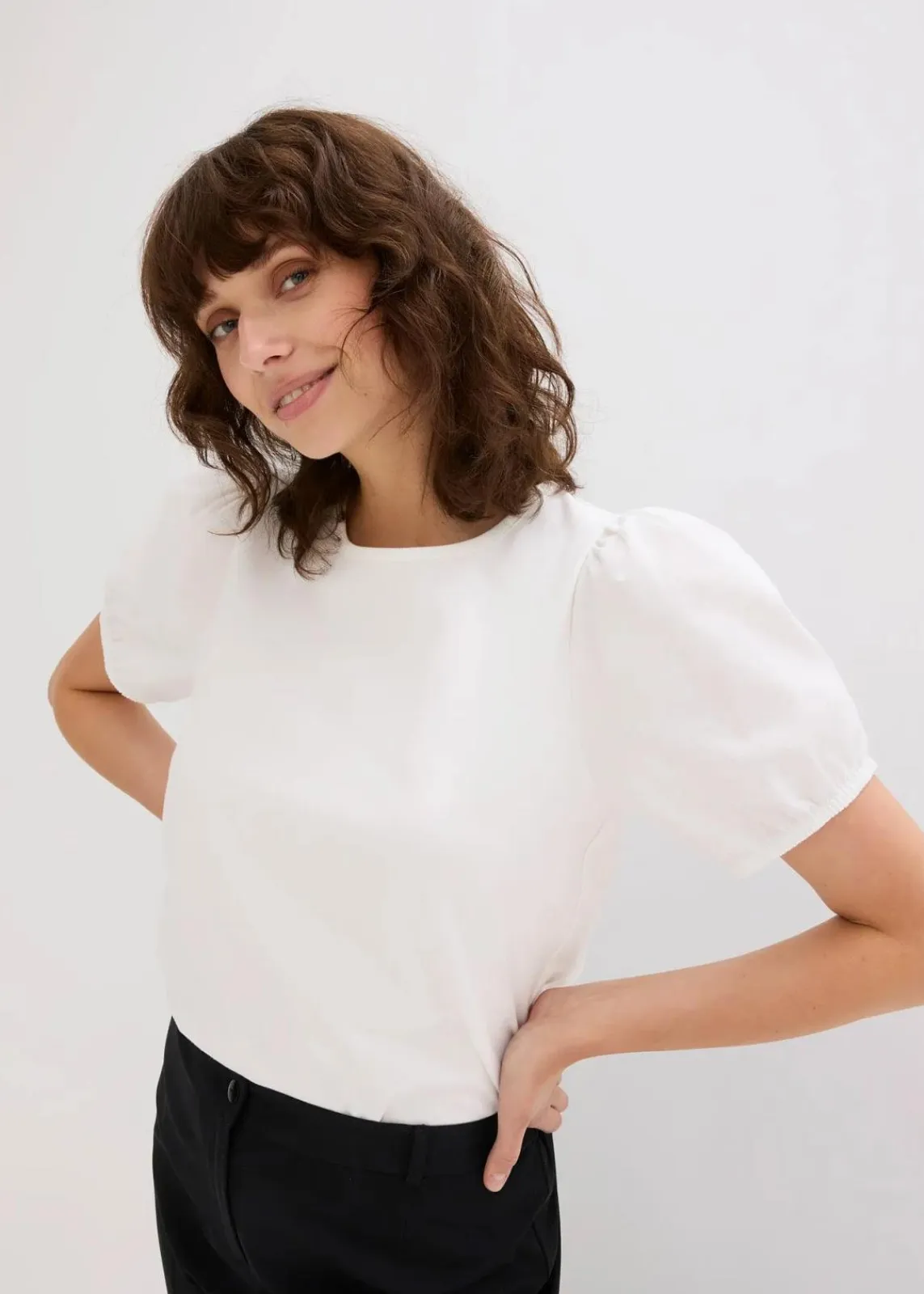 bonprix Shirts & Tops^Jerseyshirt mit Ärmeln aus Baumwollpopeline wollweiß