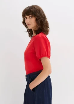 bonprix Shirts & Tops^Jerseyshirt mit Ärmeln aus Baumwollpopeline erdbeere