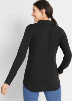 bonprix Nachhaltigere Materialien|Shirts & Tops^Jersey-Shirtbluse, lang schwarz