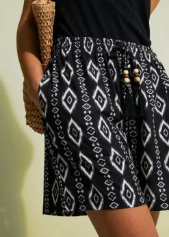 bonprix Bekleidung·Outdoorbekleidung|Bekleidung·Kleider^Jersey-Shorts schwarz graphisch bedruckt