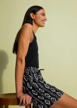 bonprix Bekleidung·Outdoorbekleidung|Bekleidung·Kleider^Jersey-Shorts schwarz graphisch bedruckt