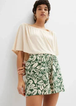 bonprix Bekleidung·Outdoorbekleidung|Bekleidung·Kleider^Jersey-Shorts aus elastischem Baumwoll-Mix dunkelgrün bedruckt
