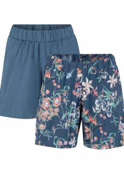 bonprix Hosen|Shorts^Jersey-Shorts aus elastischem Baumwoll-Mix (2er Pack) indigo+indigo bedruckt