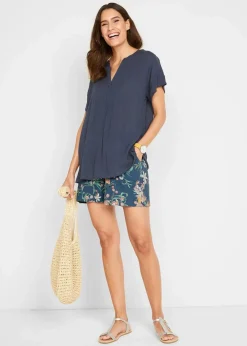 bonprix Hosen|Shorts^Jersey-Shorts aus elastischem Baumwoll-Mix (2er Pack) indigo+indigo bedruckt