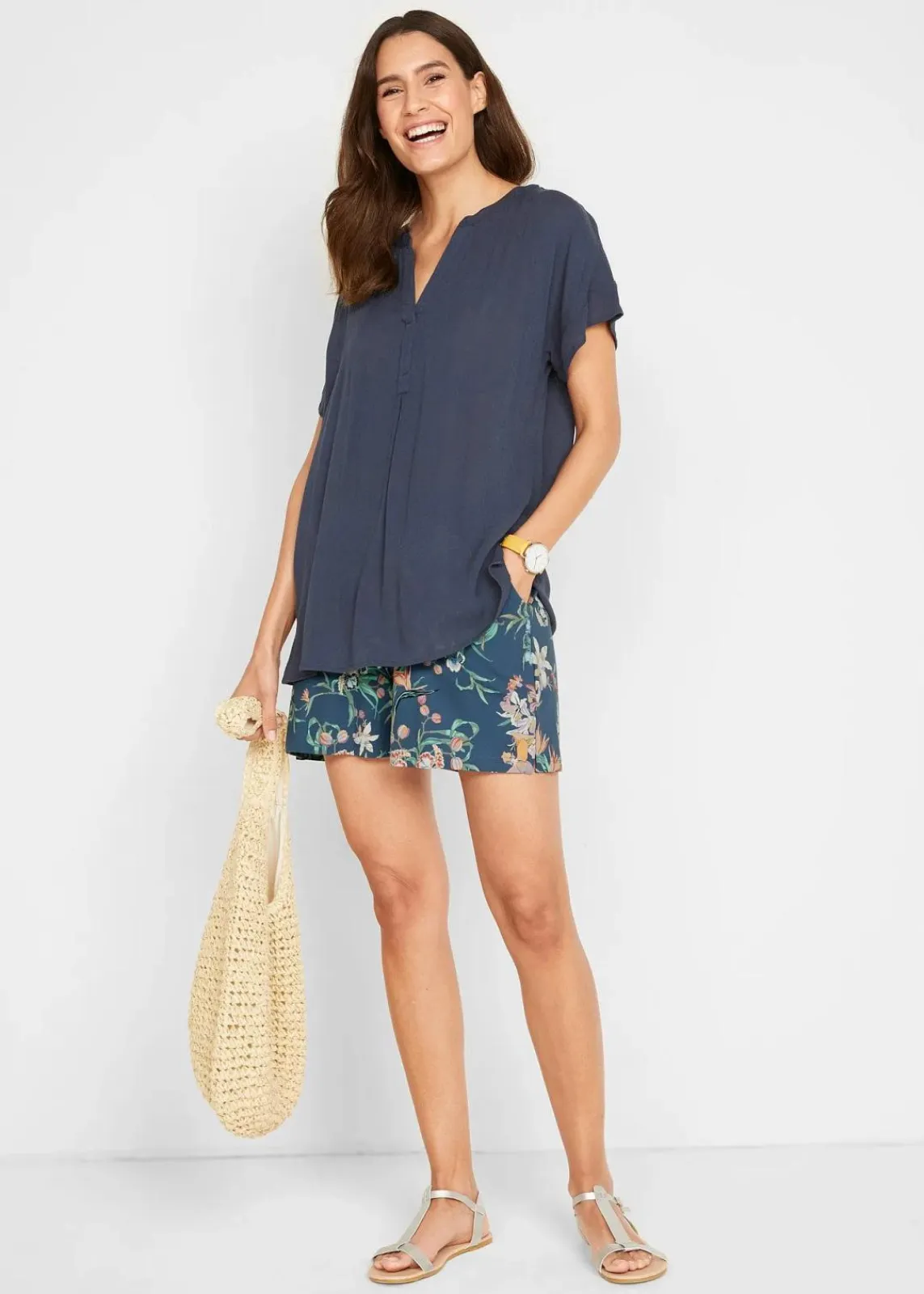 bonprix Hosen|Shorts^Jersey-Shorts aus elastischem Baumwoll-Mix (2er Pack) indigo+indigo bedruckt