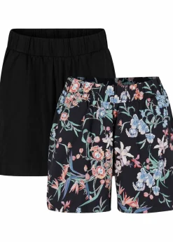 bonprix Bekleidung·Outdoorbekleidung|Bekleidung·Kleider^Jersey-Shorts aus elastischem Baumwoll-Mix (2er Pack) schwarz+schwarz bedruckt