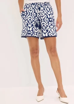 bonprix Nachhaltigere Materialien|Hosen^Jersey-Shorts aus softem Viskose-Mix tiefseeblau/weiß bedruckt
