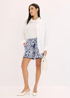 bonprix Nachhaltigere Materialien|Hosen^Jersey-Shorts aus softem Viskose-Mix tiefseeblau/weiß bedruckt