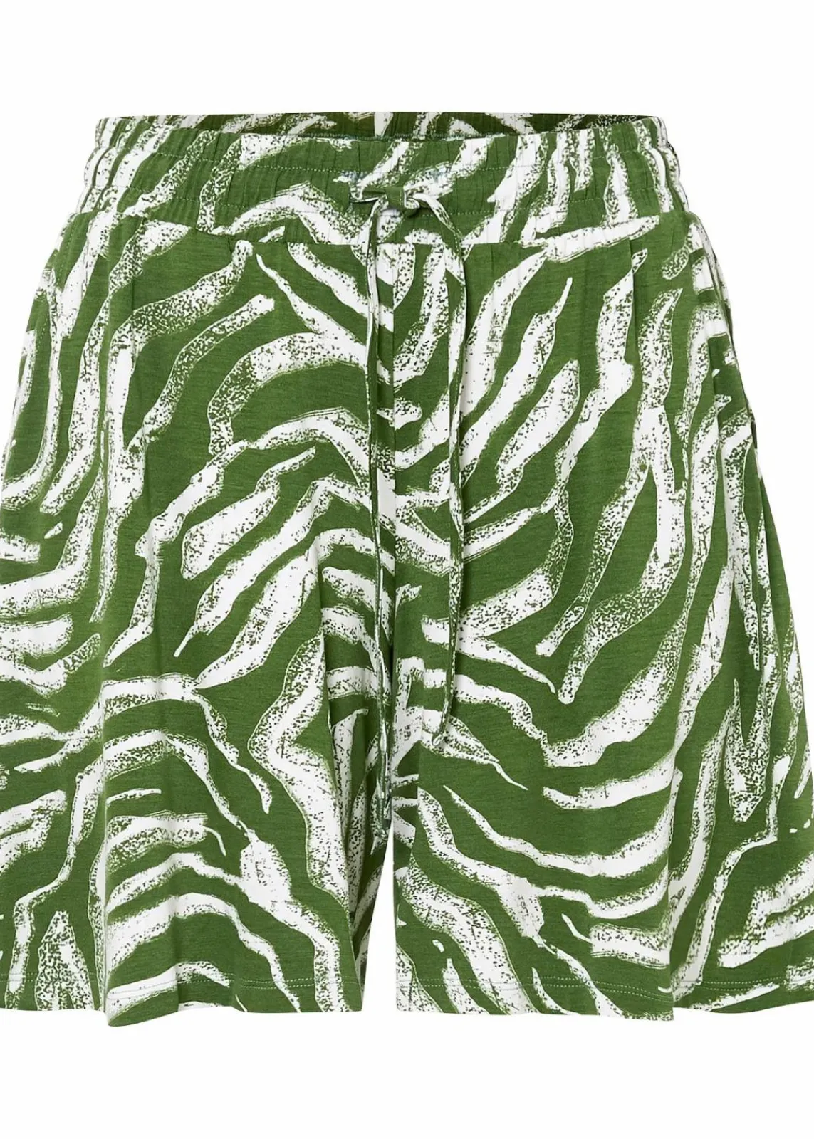 bonprix Nachhaltigere Materialien|Hosen^Jersey-Shorts aus softem Viskose-Mix forstgrün/wollweiß zebra bedruckt
