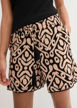 bonprix Bekleidung·Outdoorbekleidung|Bekleidung·Kleider^Jersey-Shorts aus softem Viskose-Mix schwarz/softbeige bedruckt