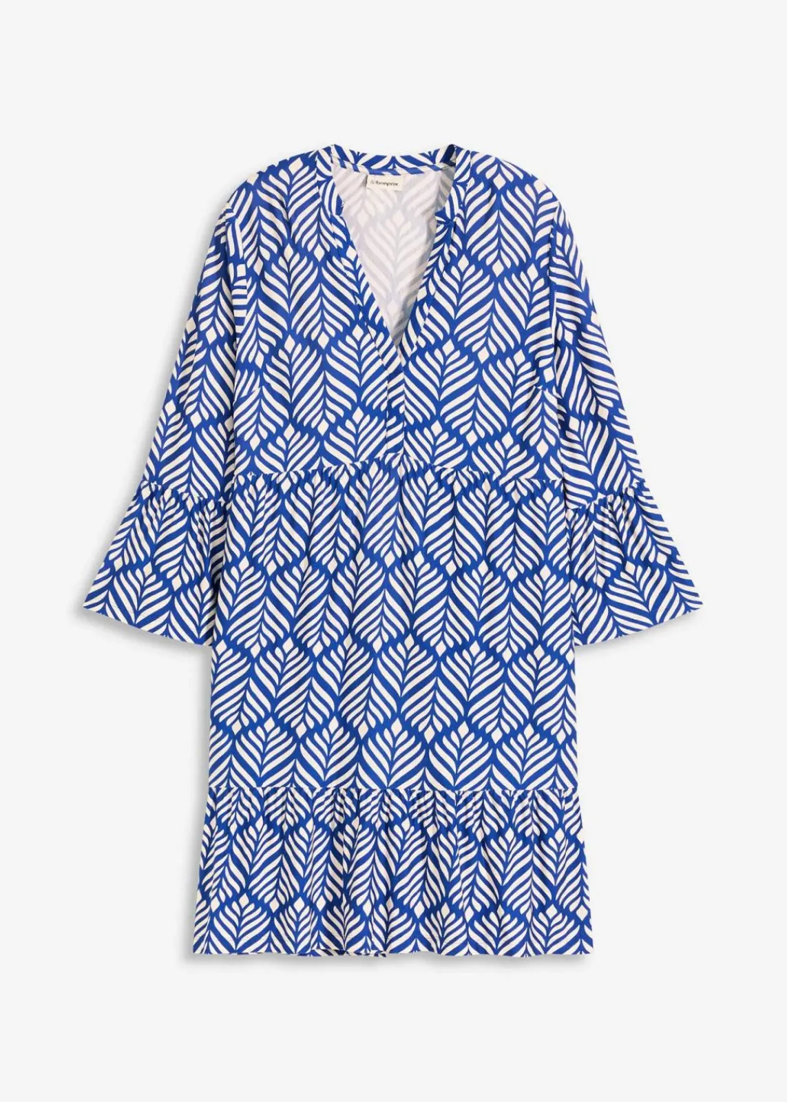bonprix Bekleidung·Pullover & Strickjacken|Kleider^Jersey-Tunika-Kleid aus softem Viskose-Mix blau/weiß graphisch bedruckt