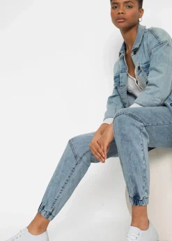 bonprix Kurzgrößen|Bekleidung·Shirts & Tops^Jogg Jeans Mid Waist, stretch blau washed