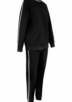 bonprix Hosen|Bekleidung·Kleider^Jogginganzug aus reiner Baumwolle (2-tlg.Set) schwarz längs gestreift