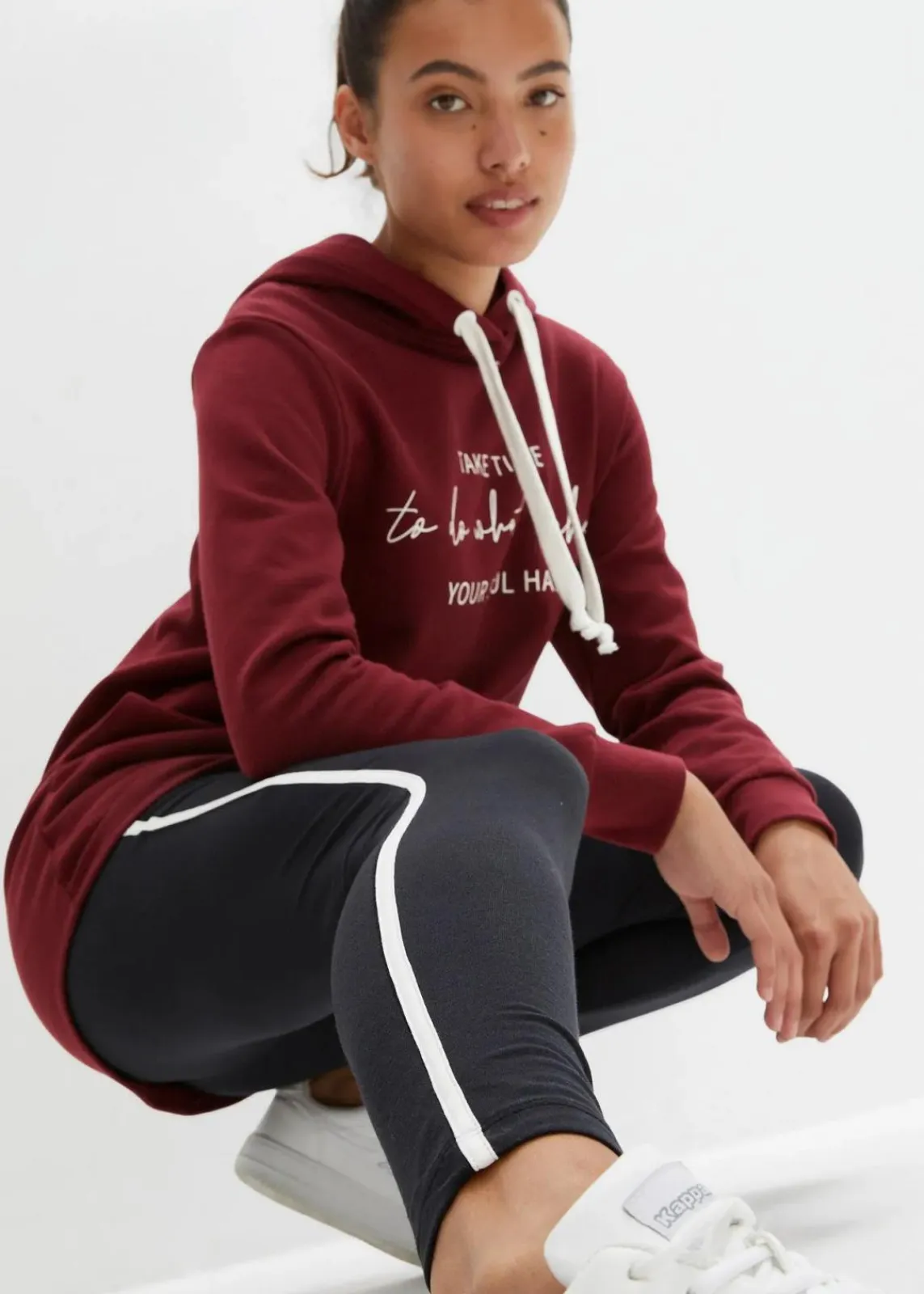 bonprix Sweat|Bekleidung·Kleider^Jogginganzug mit Long-Sweatshirt und Leggings (2-teilig) ahornrot/schwarz